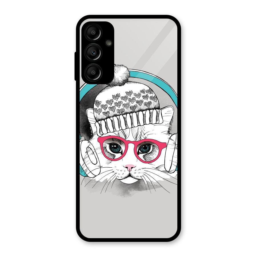 Cat Headphones Glass Back Case for Galaxy A14 5G