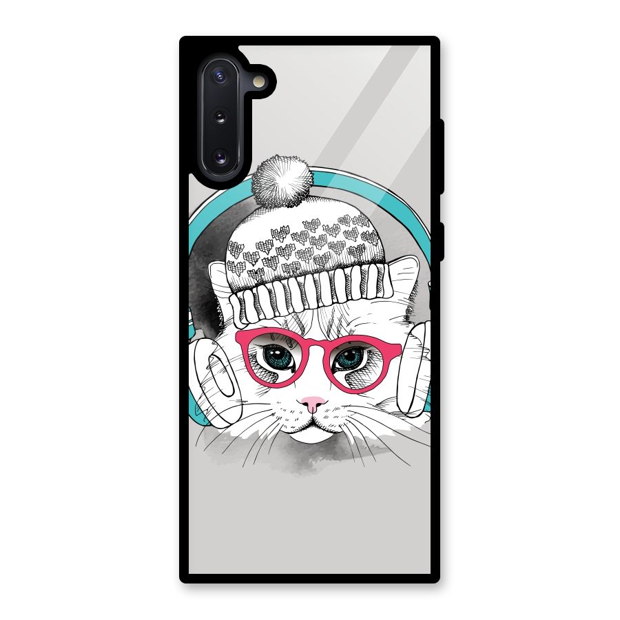 Cat Headphones Glass Back Case for Galaxy Note 10