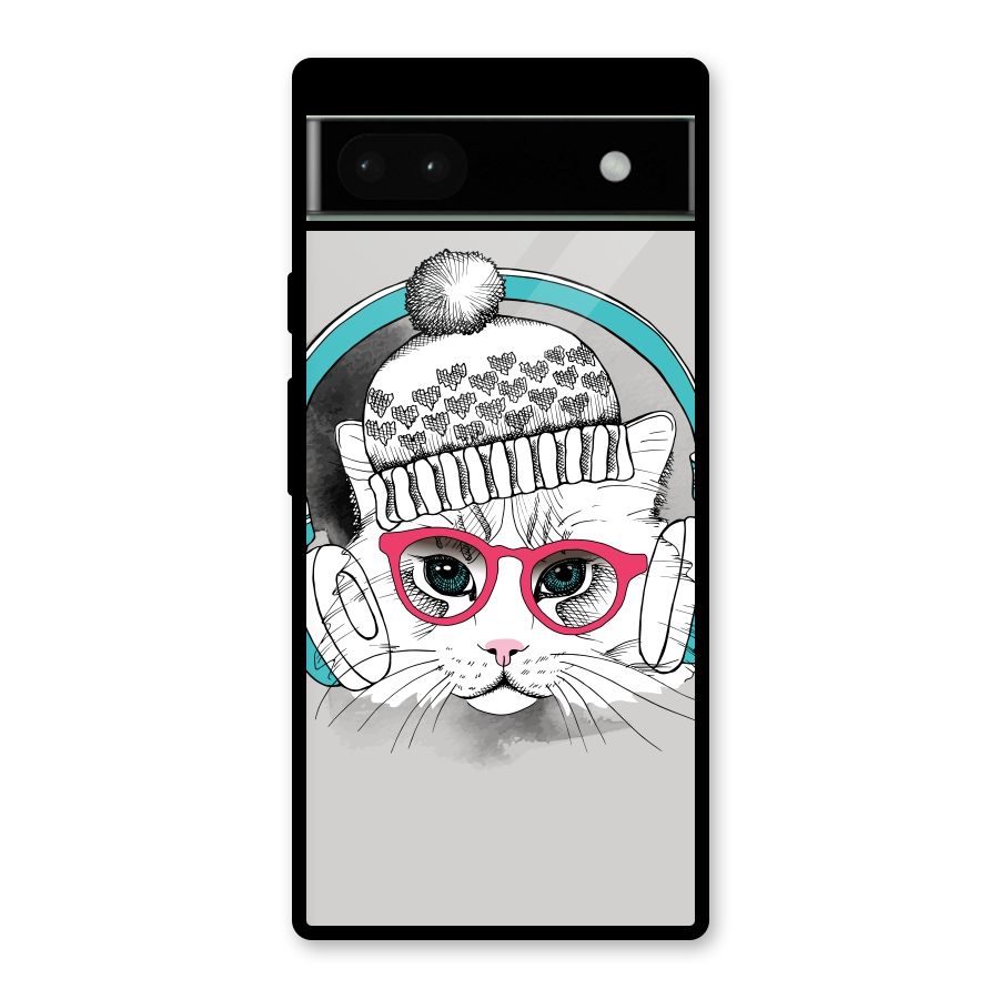 Cat Headphones Glass Back Case for Google Pixel 6a