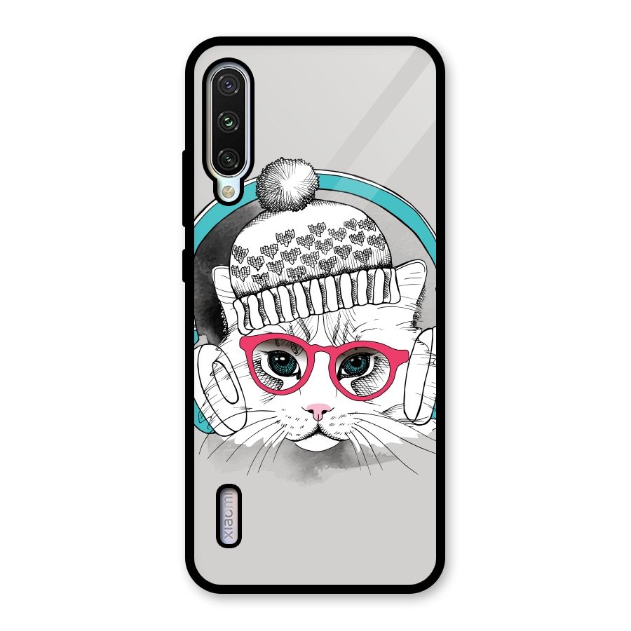 Cat Headphones Glass Back Case for Mi A3
