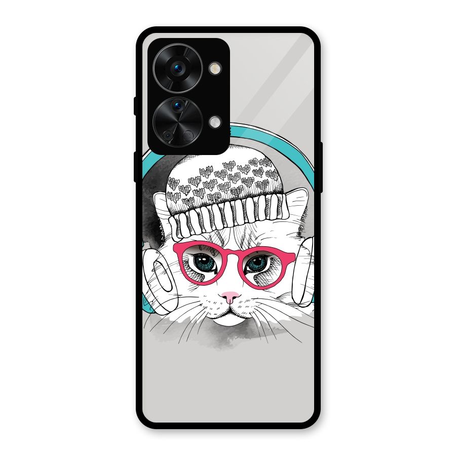 Cat Headphones Glass Back Case for OnePlus Nord 2T