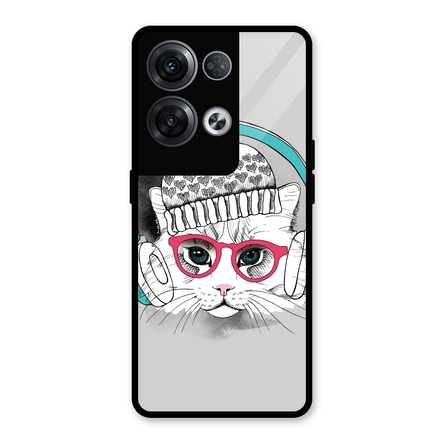 Cat Headphones Glass Back Case for Oppo Reno8 Pro 5G