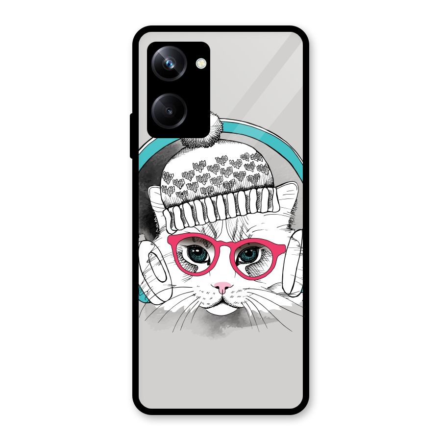 Cat Headphones Glass Back Case for Realme 10 Pro