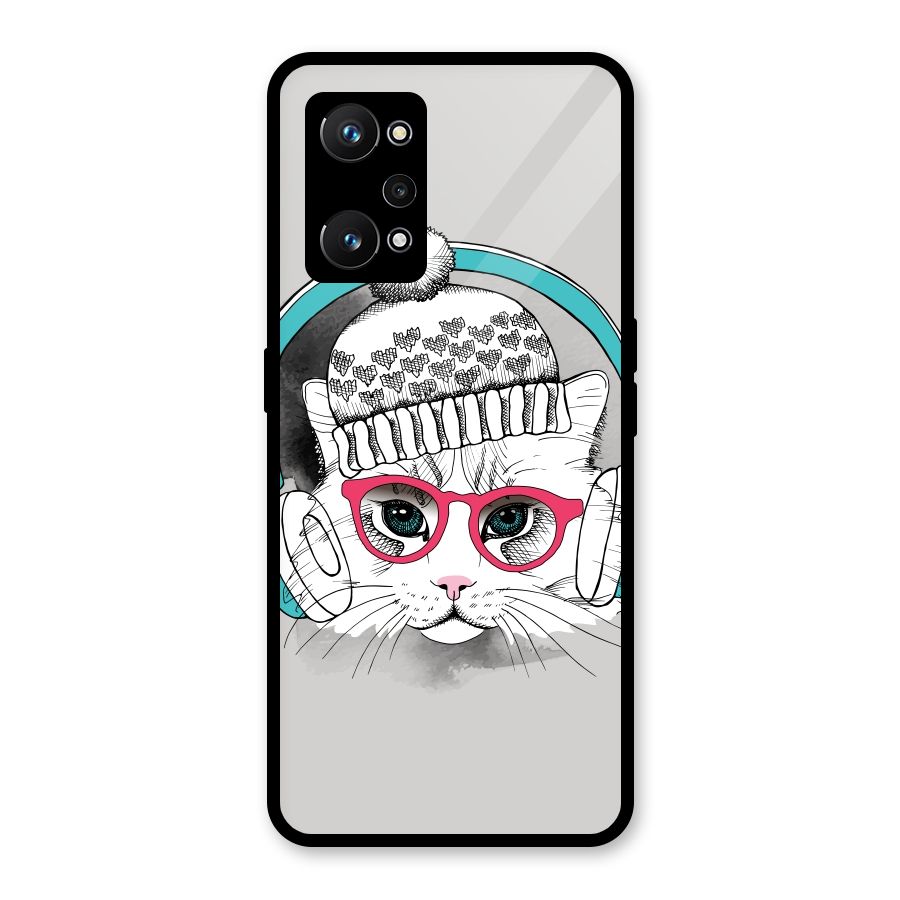 Cat Headphones Glass Back Case for Realme GT Neo 3T