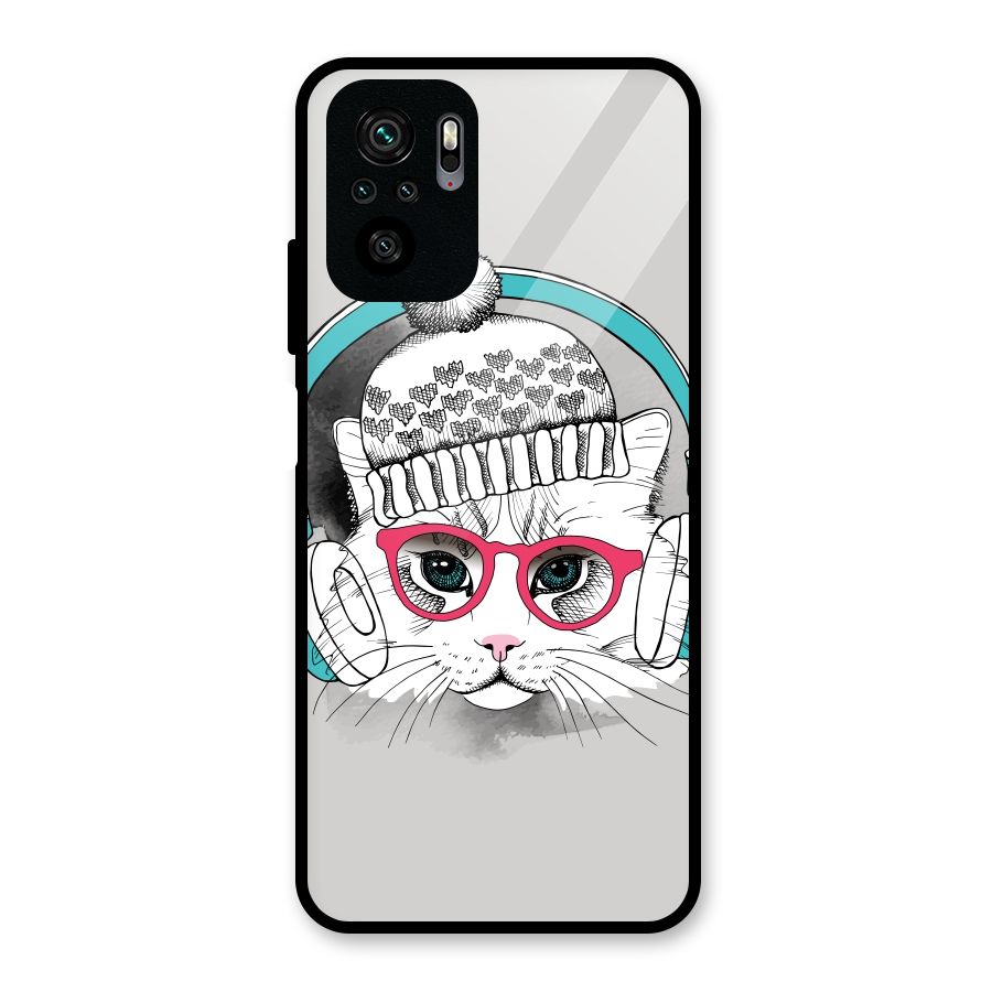 Cat Headphones Glass Back Case for Redmi Note 10S