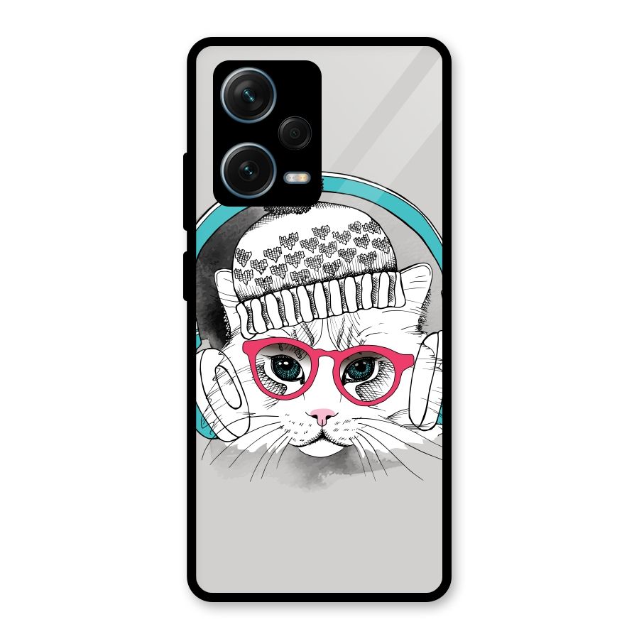 Cat Headphones Glass Back Case for Redmi Note 12 Pro Plus 5G