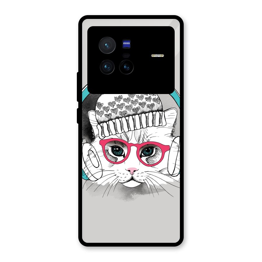 Cat Headphones Glass Back Case for Vivo X80