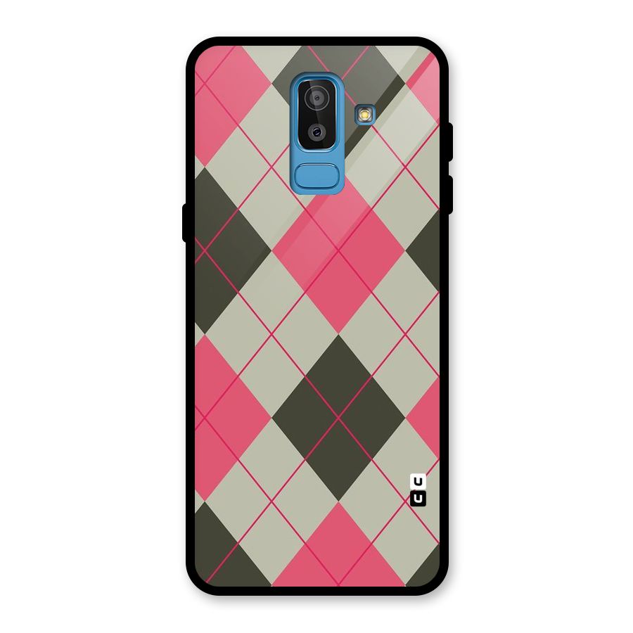 Check And Lines Glass Back Case for Galaxy J8