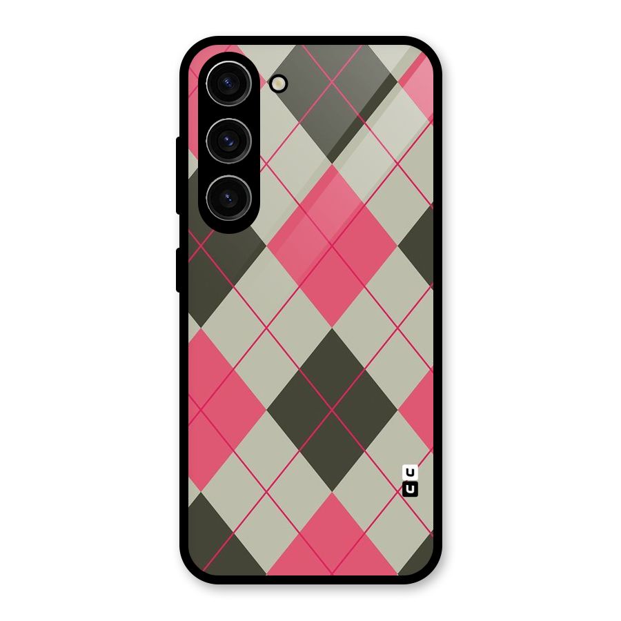 Check And Lines Glass Back Case for Galaxy S23