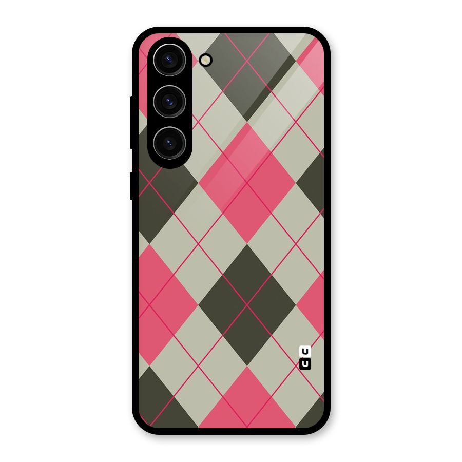 Check And Lines Glass Back Case for Galaxy S23 Plus