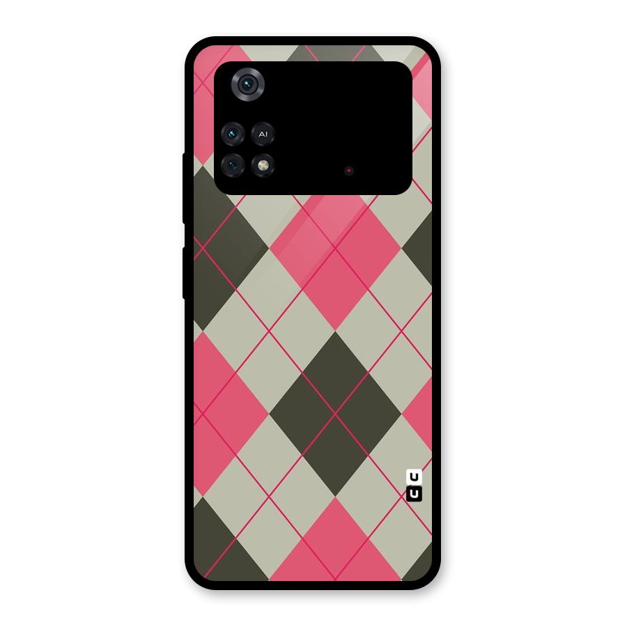 Check And Lines Glass Back Case for Poco M4 Pro 4G