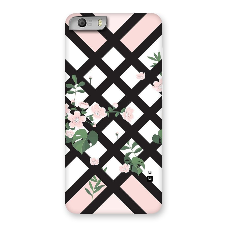 Check Floral Stripes Back Case for Micromax Canvas Knight 2