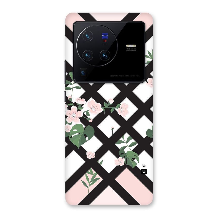 Check Floral Stripes Back Case for Vivo X80 Pro