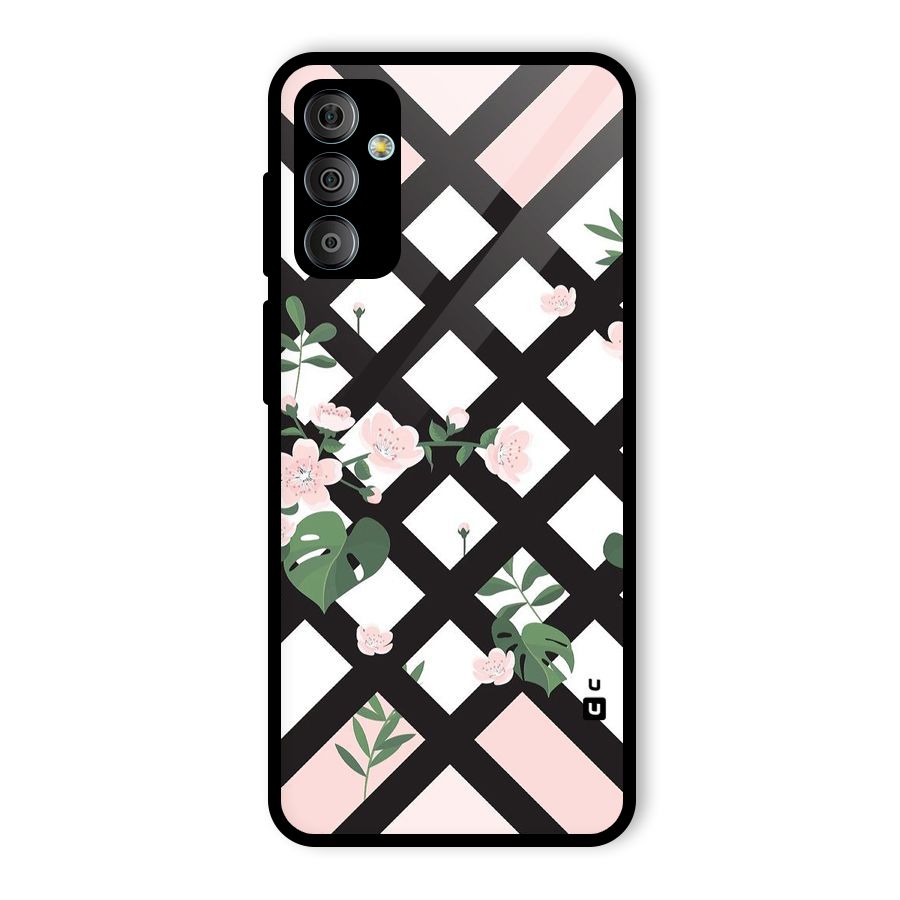 Check Floral Stripes Glass Back Case for Galaxy F23