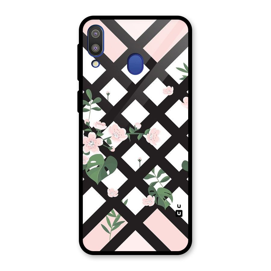 Check Floral Stripes Glass Back Case for Galaxy M20
