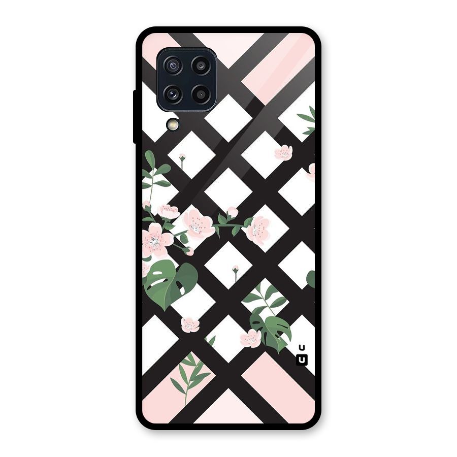 Check Floral Stripes Glass Back Case for Galaxy M32