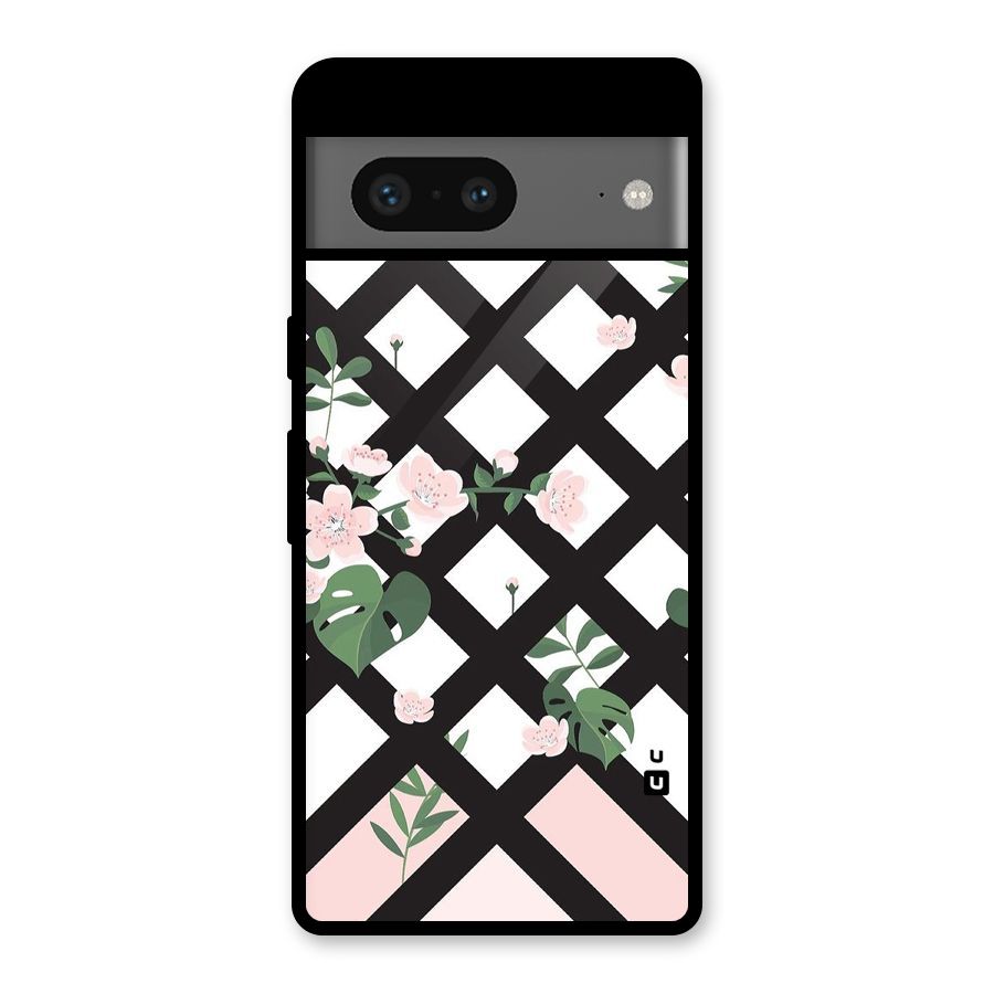 Check Floral Stripes Glass Back Case for Google Pixel 7