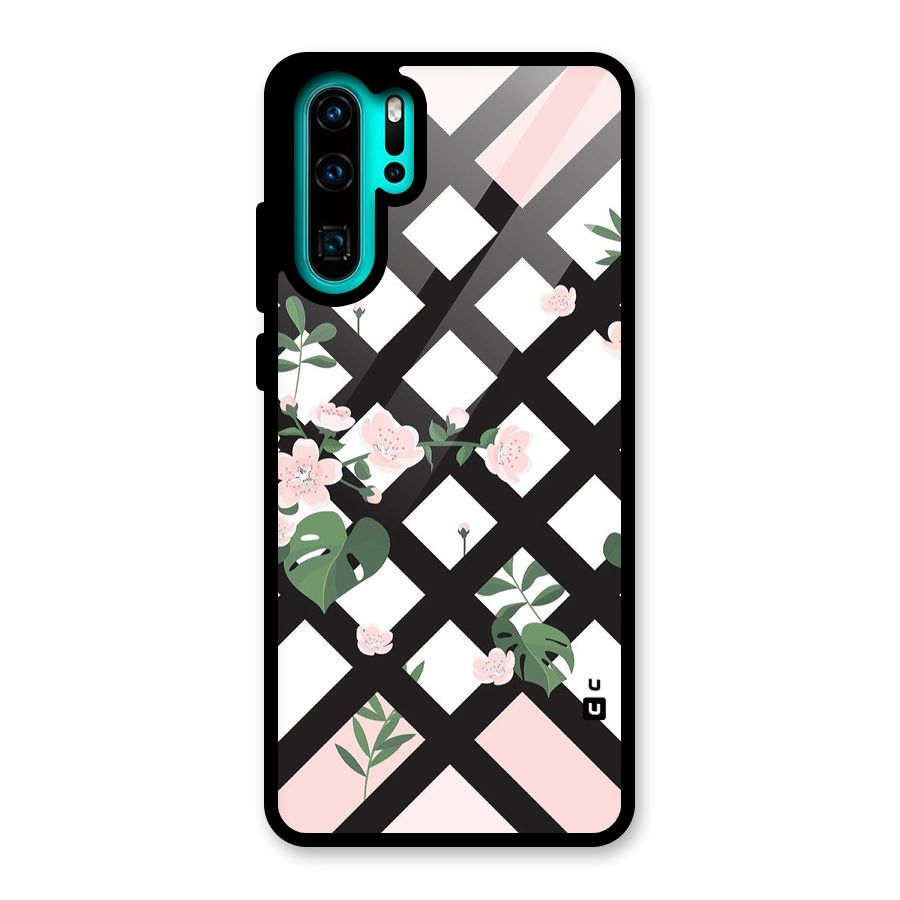 Check Floral Stripes Glass Back Case for Huawei P30 Pro