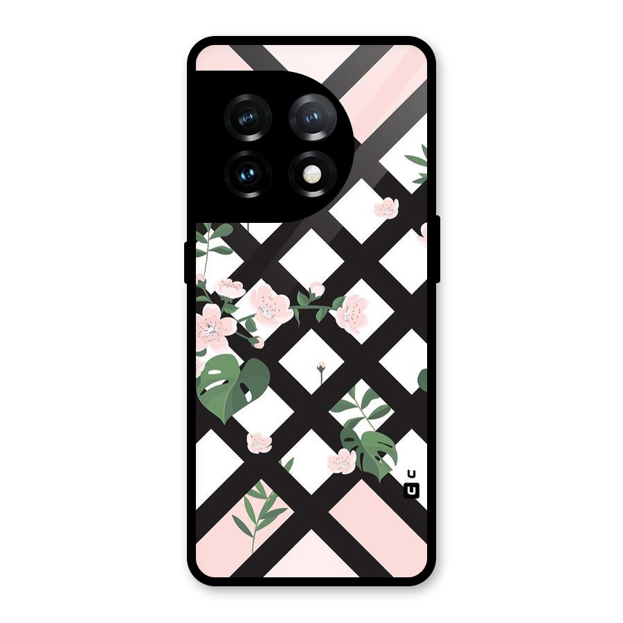 Check Floral Stripes Glass Back Case for OnePlus 11