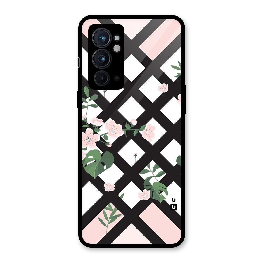 Check Floral Stripes Glass Back Case for OnePlus 9RT 5G
