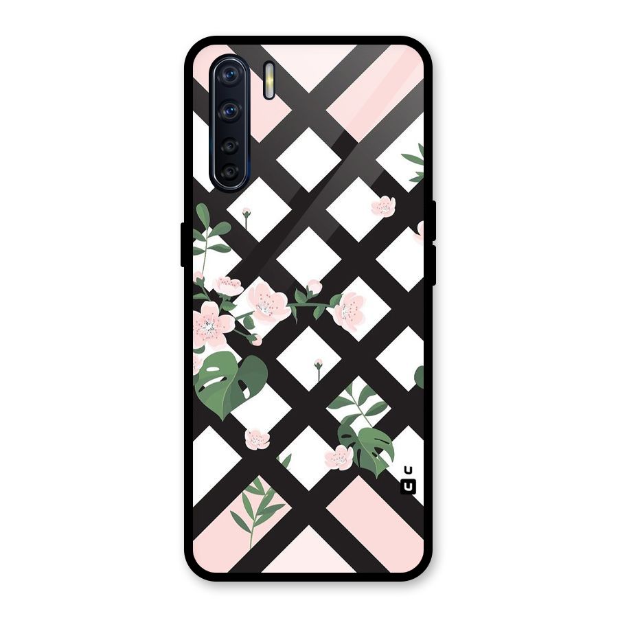 Check Floral Stripes Glass Back Case for Oppo F15