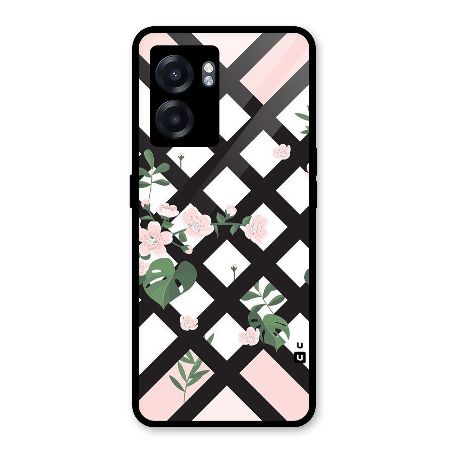 Check Floral Stripes Glass Back Case for Oppo K10 (5G)