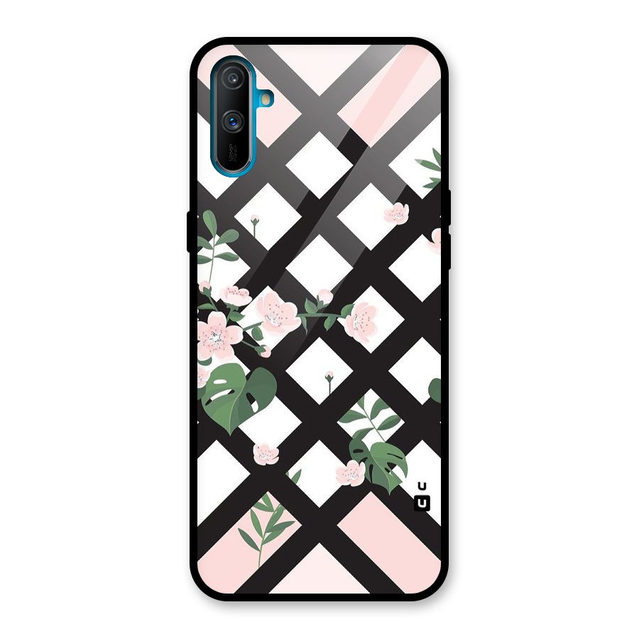 Check Floral Stripes Glass Back Case for Realme C3