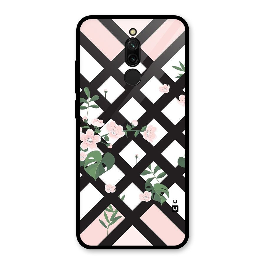 Check Floral Stripes Glass Back Case for Redmi 8