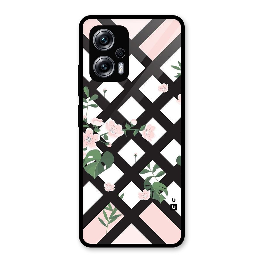 Check Floral Stripes Glass Back Case for Redmi K50i