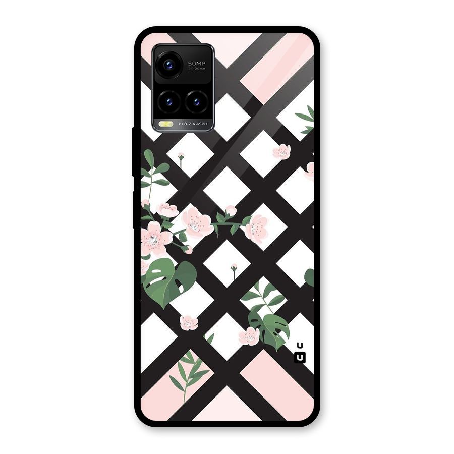 Check Floral Stripes Glass Back Case for Vivo Y21A