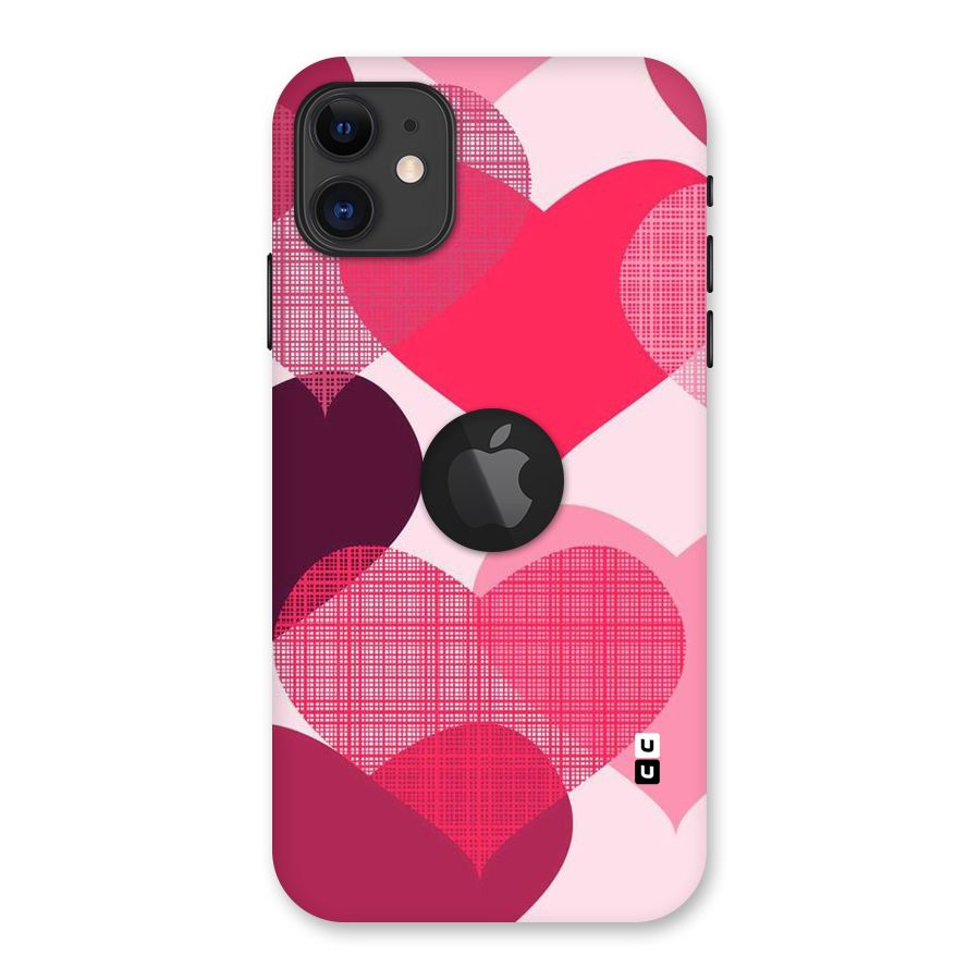 Check Pink Hearts Back Case for iPhone 11 Logo Cut