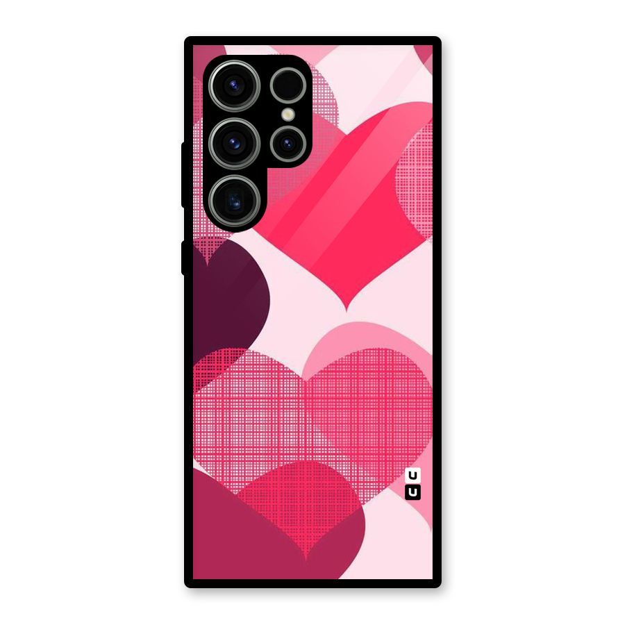 Check Pink Hearts Glass Back Case for Galaxy S23 Ultra