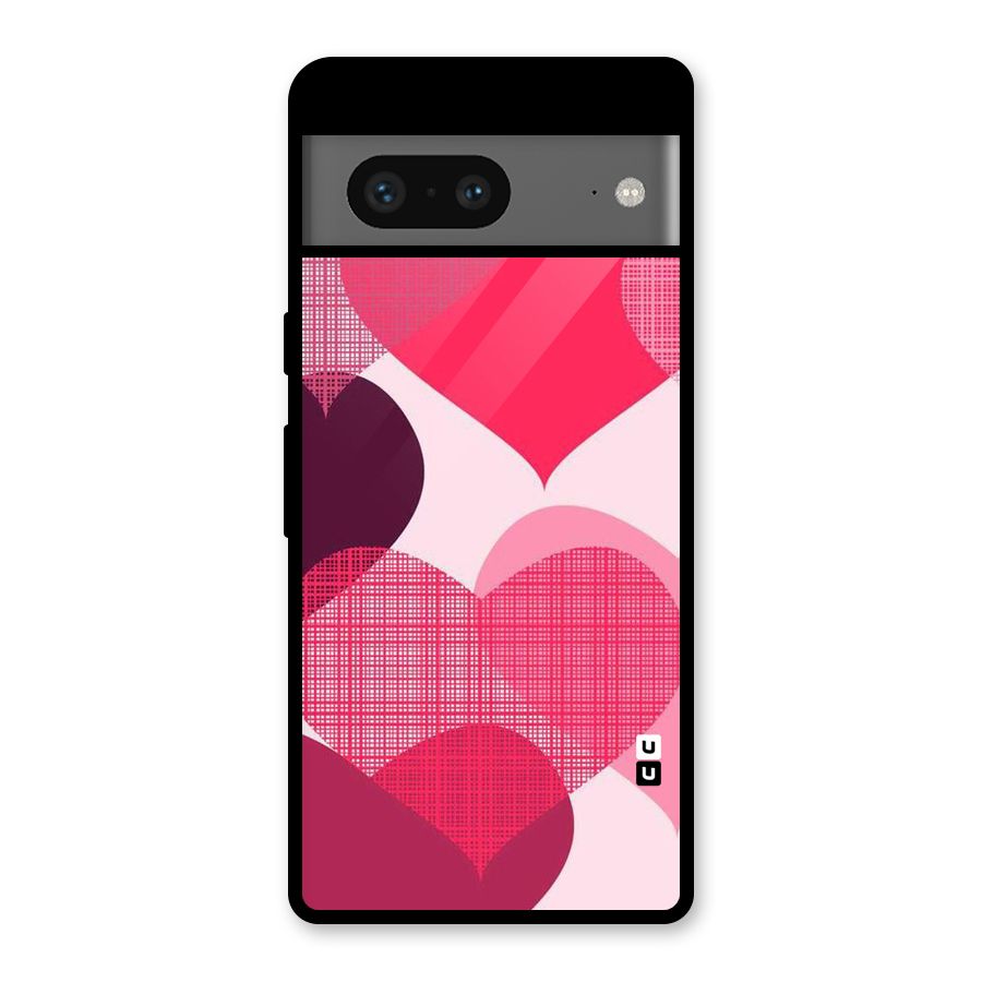Check Pink Hearts Glass Back Case for Google Pixel 7