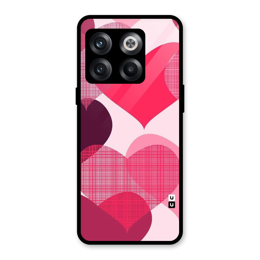 Check Pink Hearts Glass Back Case for OnePlus 10T