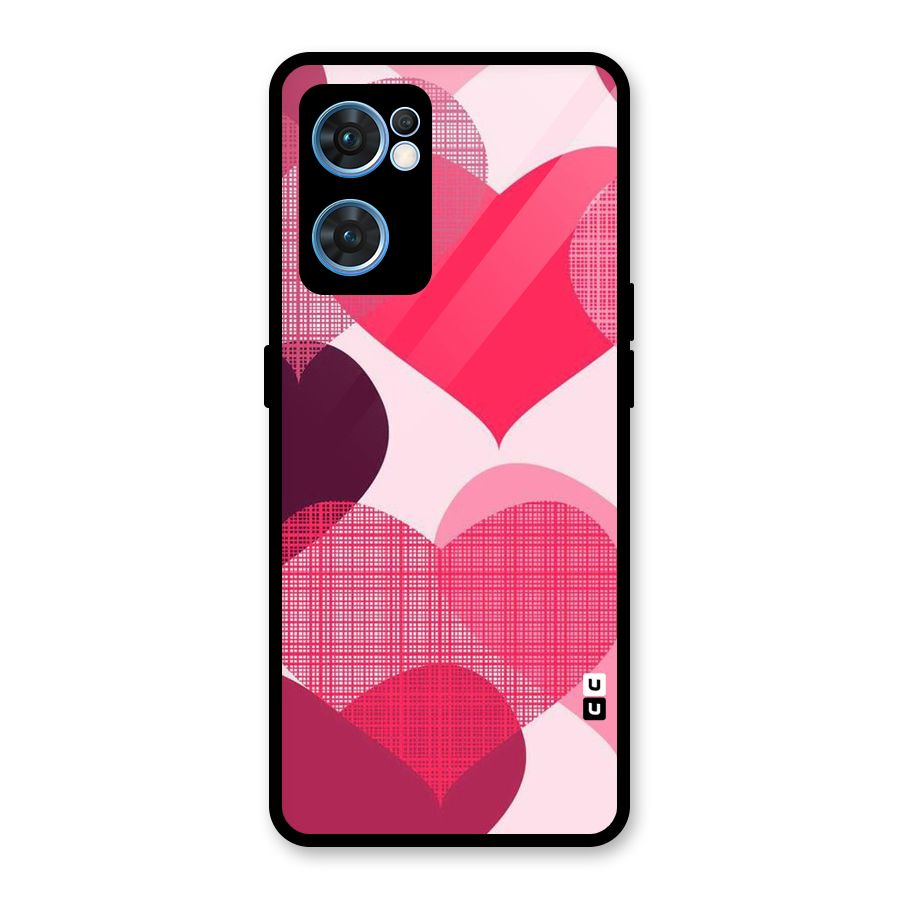 Check Pink Hearts Glass Back Case for Oppo Reno7 5G