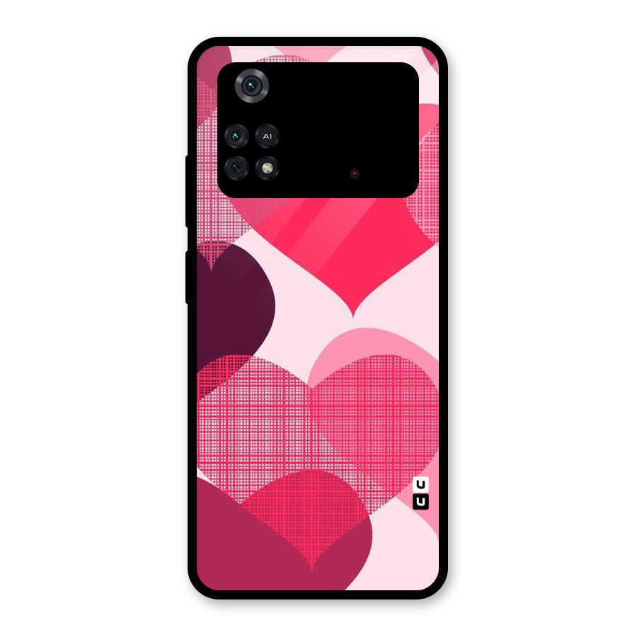 Check Pink Hearts Glass Back Case for Poco M4 Pro 4G