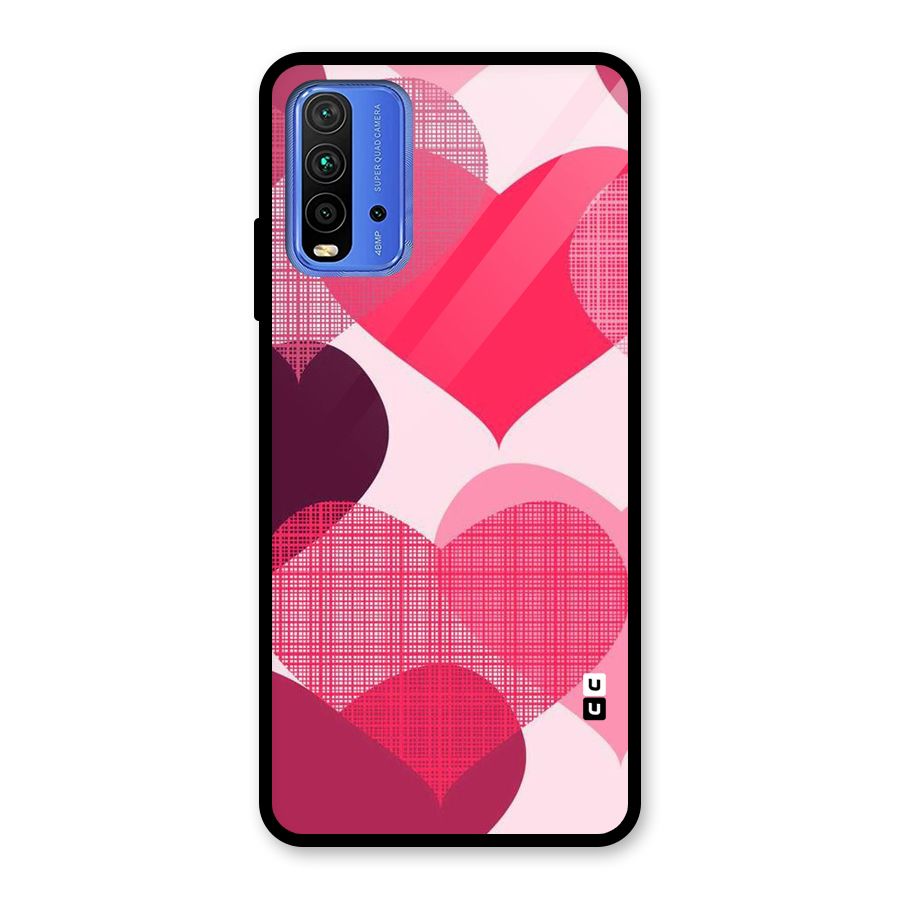 Check Pink Hearts Glass Back Case for Redmi 9 Power