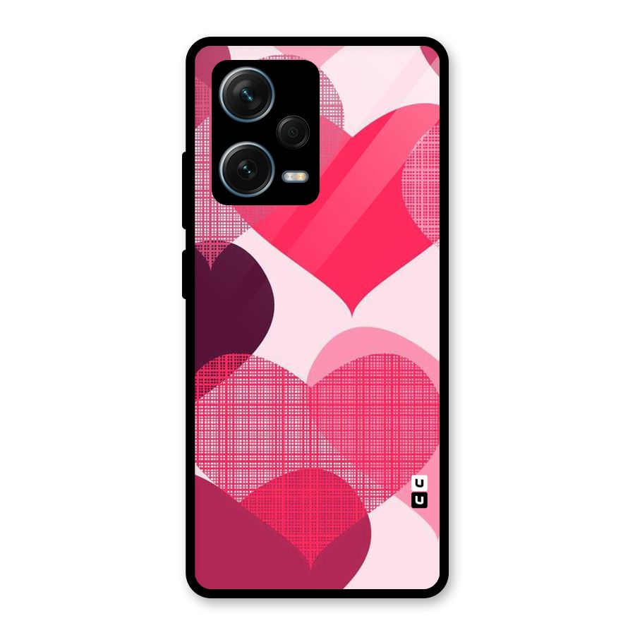Check Pink Hearts Glass Back Case for Redmi Note 12 Pro Plus 5G