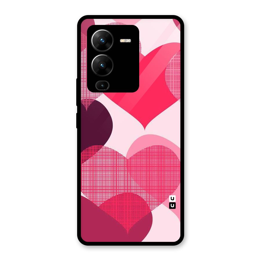 Check Pink Hearts Glass Back Case for Vivo V25 Pro