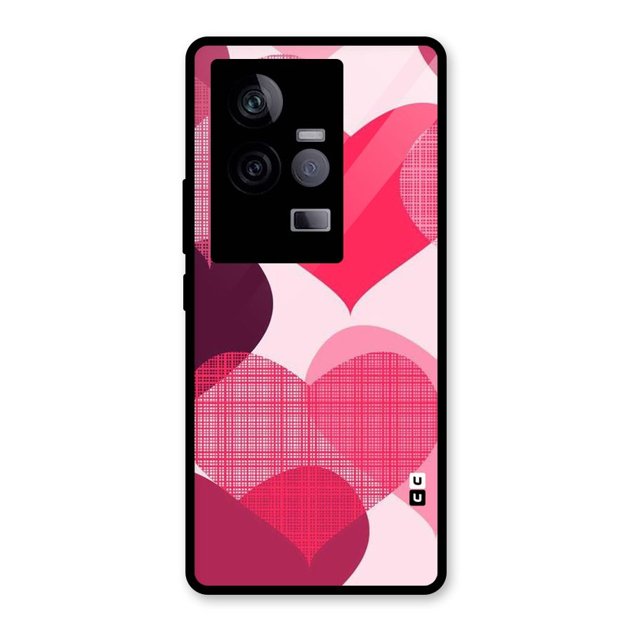 Check Pink Hearts Glass Back Case for Vivo iQOO 11 5G