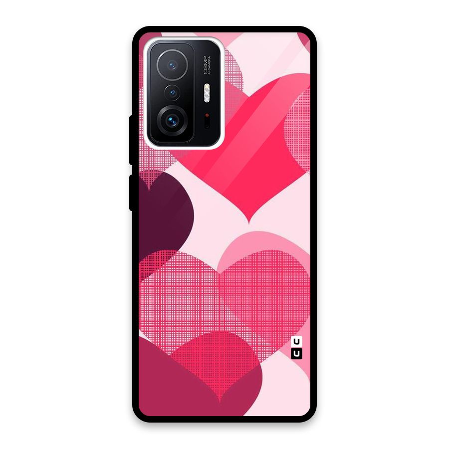 Check Pink Hearts Glass Back Case for Xiaomi 11T Pro