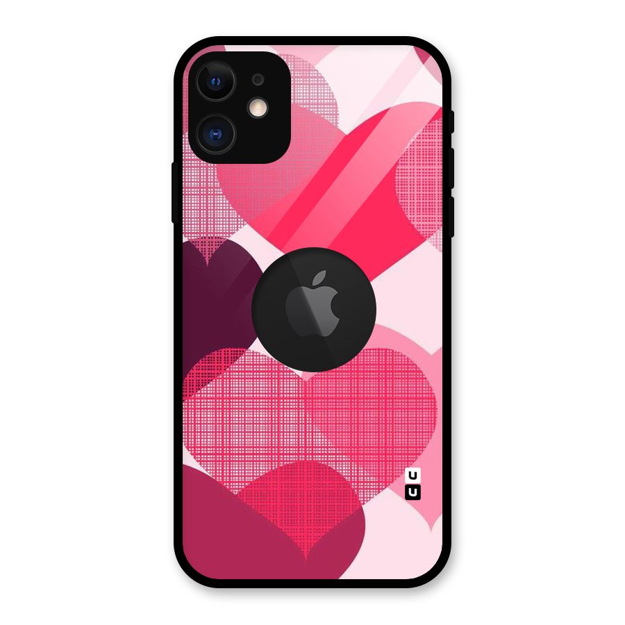 Check Pink Hearts Glass Back Case for iPhone 11 Logo Cut