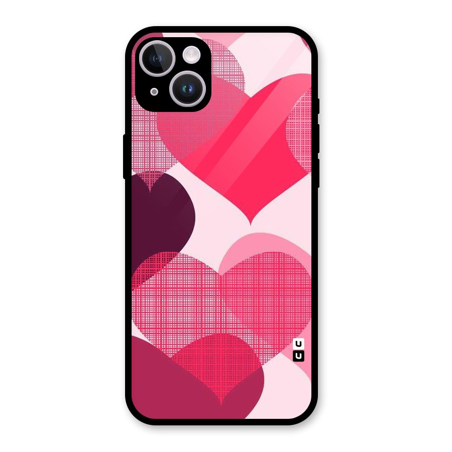 Check Pink Hearts Glass Back Case for iPhone 14 Plus