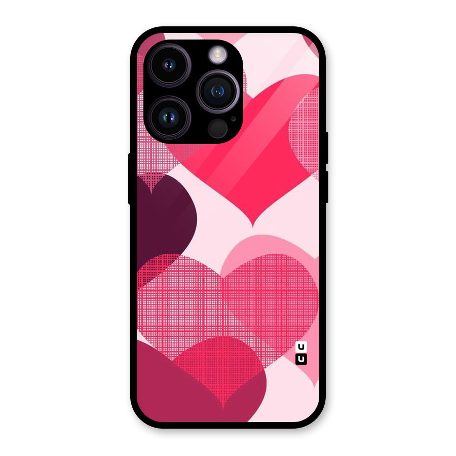 Check Pink Hearts Glass Back Case for iPhone 14 Pro
