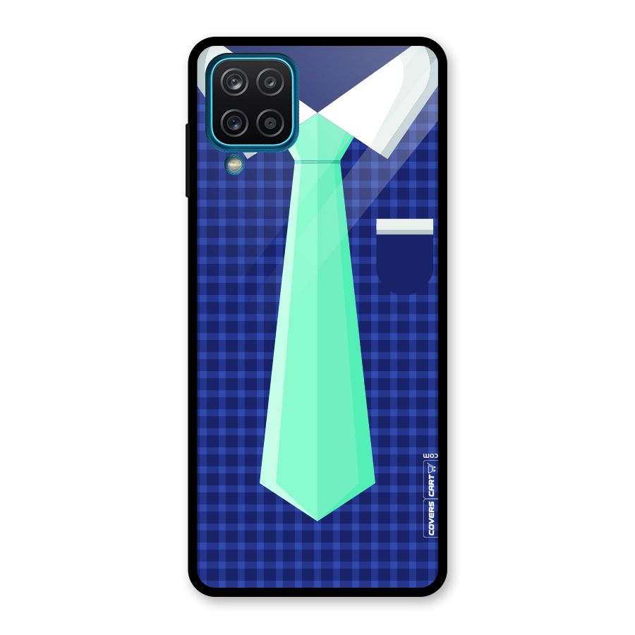 Checked Shirt Tie Glass Back Case for Galaxy A12