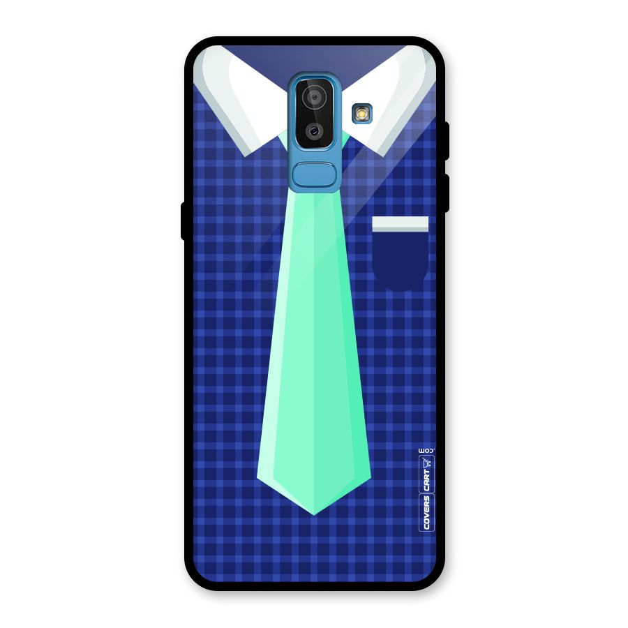 Checked Shirt Tie Glass Back Case for Galaxy J8
