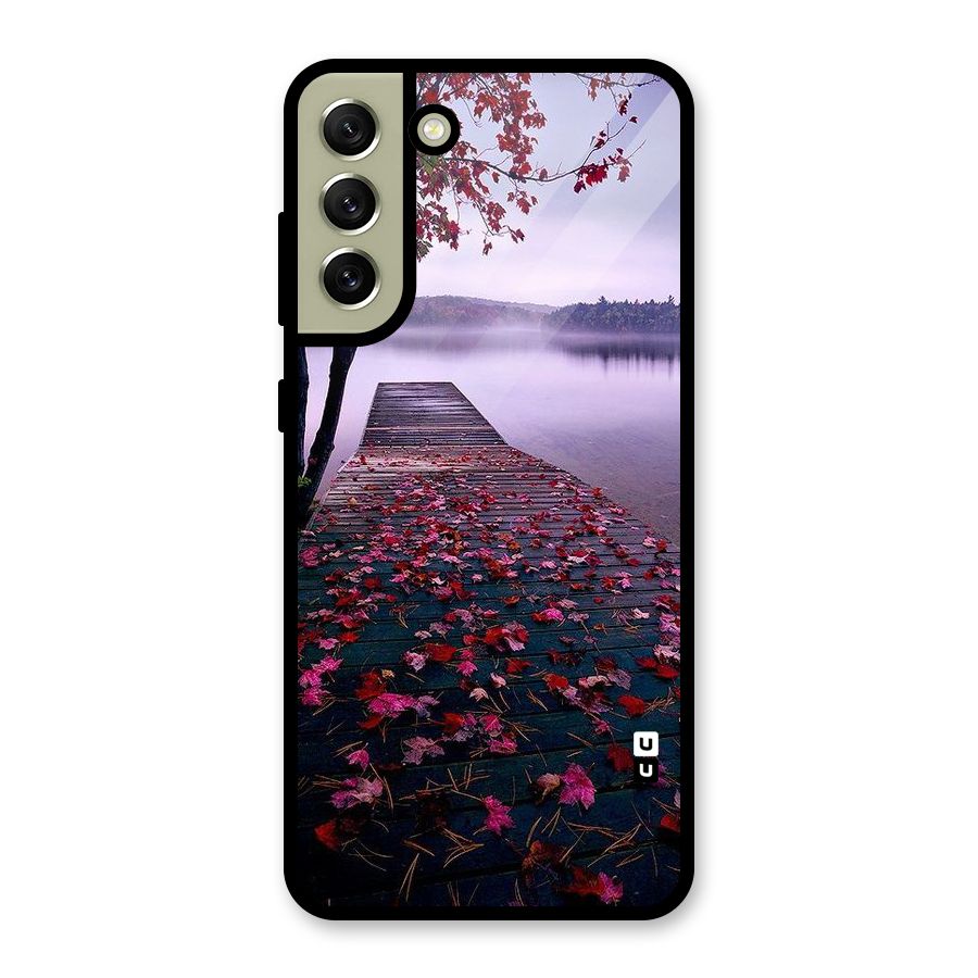 Cherry Blossom Dock Glass Back Case for Galaxy S21 FE 5G
