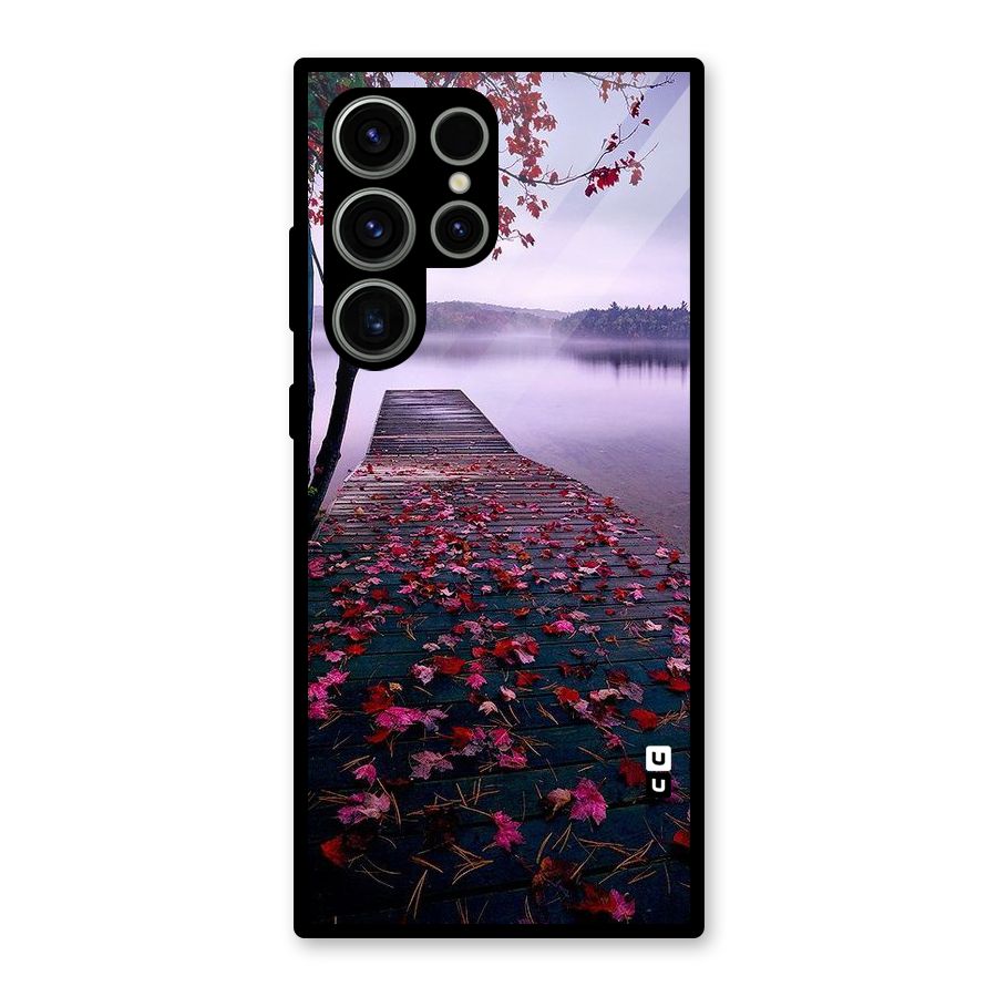 Cherry Blossom Dock Glass Back Case for Galaxy S23 Ultra