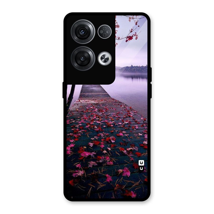 Cherry Blossom Dock Glass Back Case for Oppo Reno8 Pro 5G