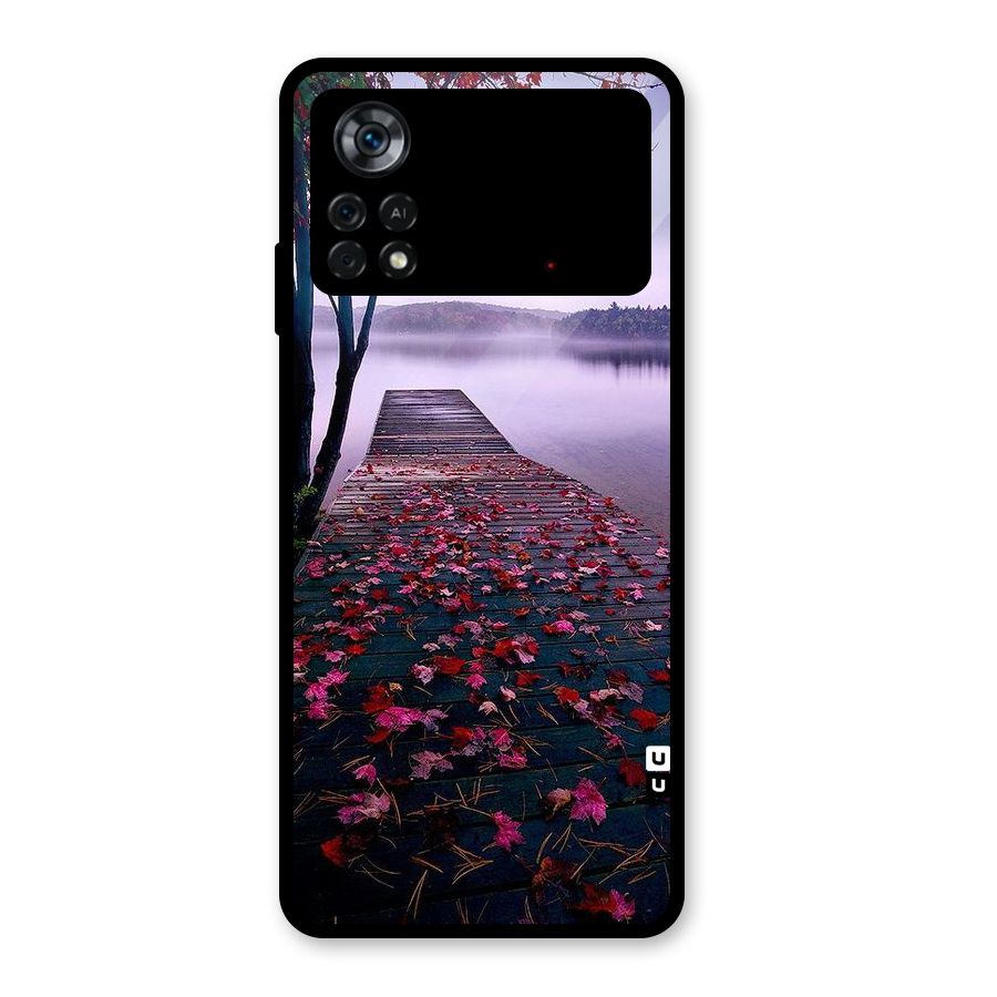 Cherry Blossom Dock Glass Back Case for Poco X4 Pro 5G
